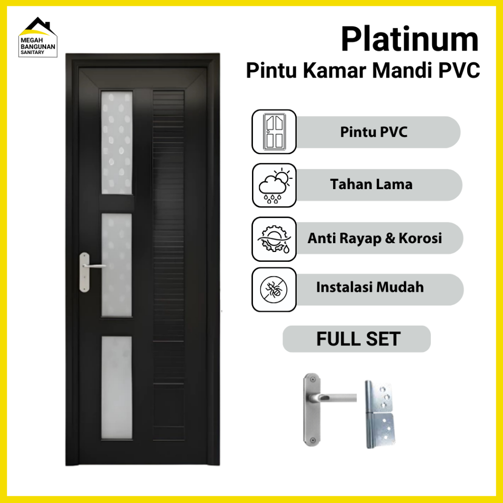 Pintu PVC Platinum M3 Kaca Motif Pintu Kamar Mandi Pintu Hitam Kaca