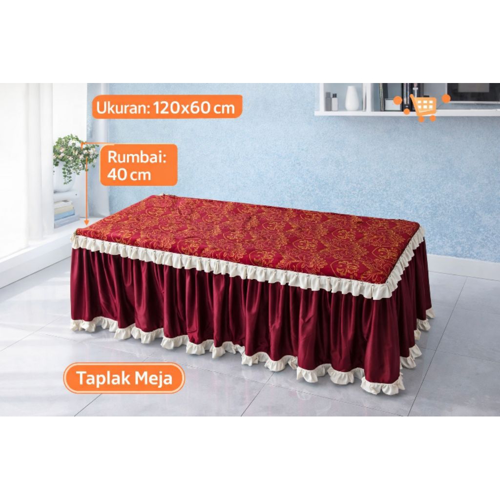 Hasanah Stores | Taplak meja tamu rumbai bahan kain jok 120x60 cm