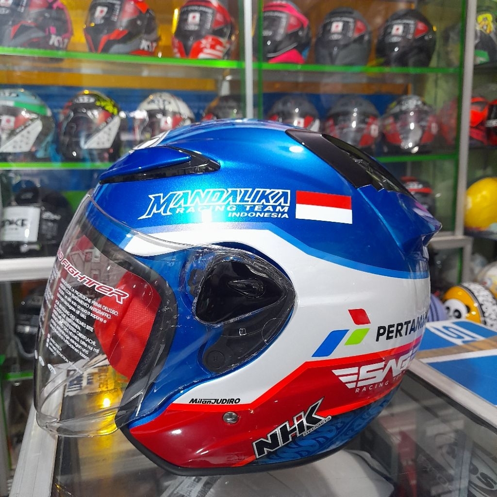 HELM NHK R6 MOTIF MANDALIKA || HELM NHK R - 6 GP EDITION MANDALIKA BLUE MD ORIGINAL NHK
