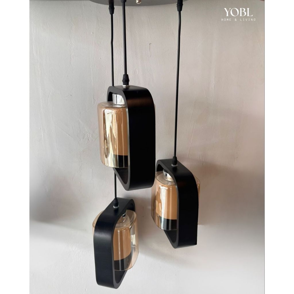 YOBL Lampu gantung model kotak dengan kaca teh