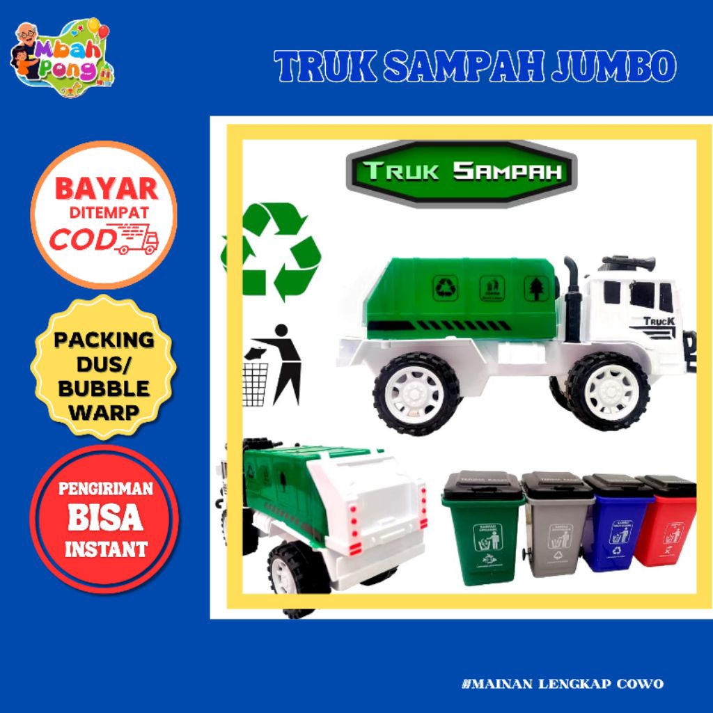 mainan truck sampah besar jumbo ada tong sampah, mainan truck sampah termurah, mainan truk anak laki