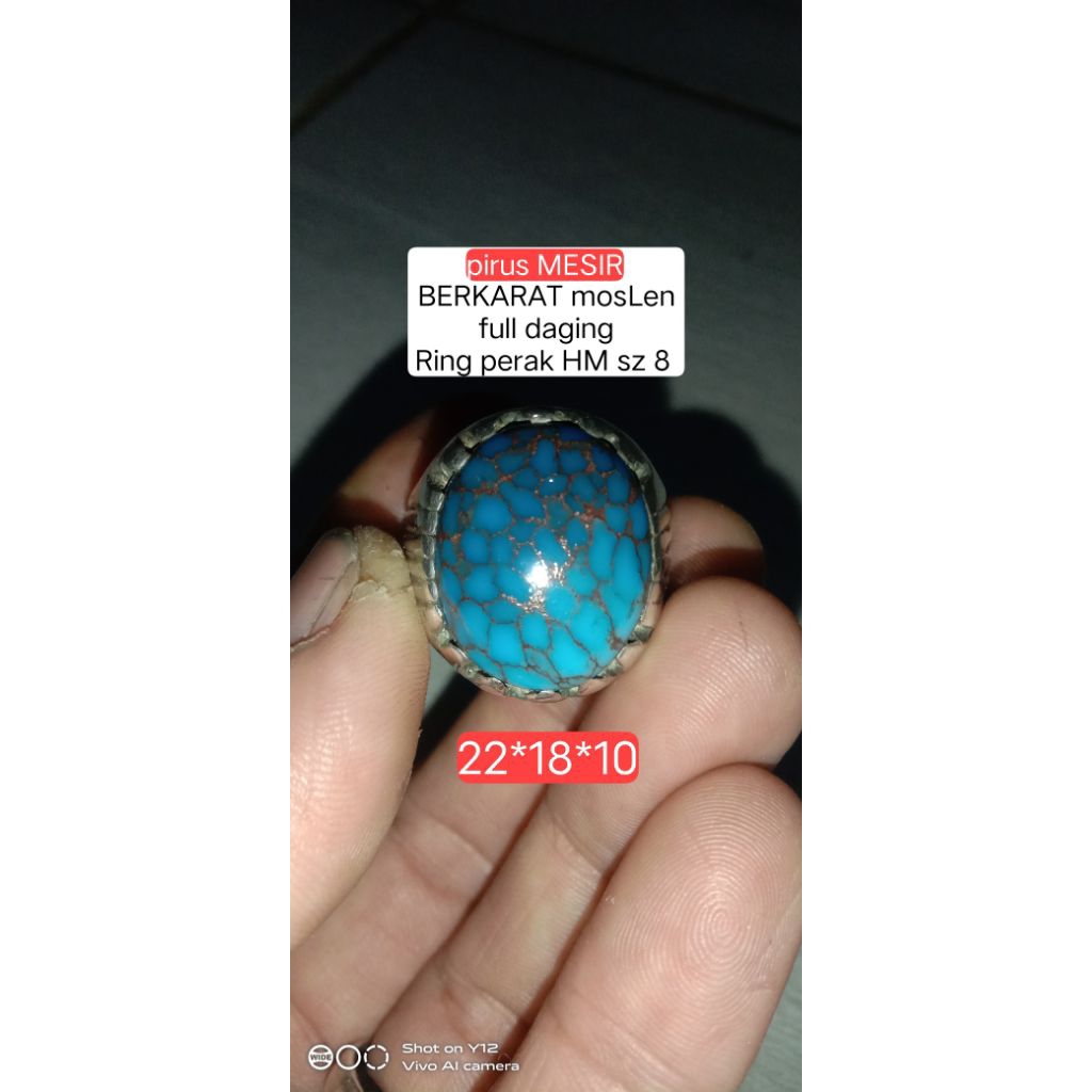batu pirus mesir royal blue HQ ring perak HM