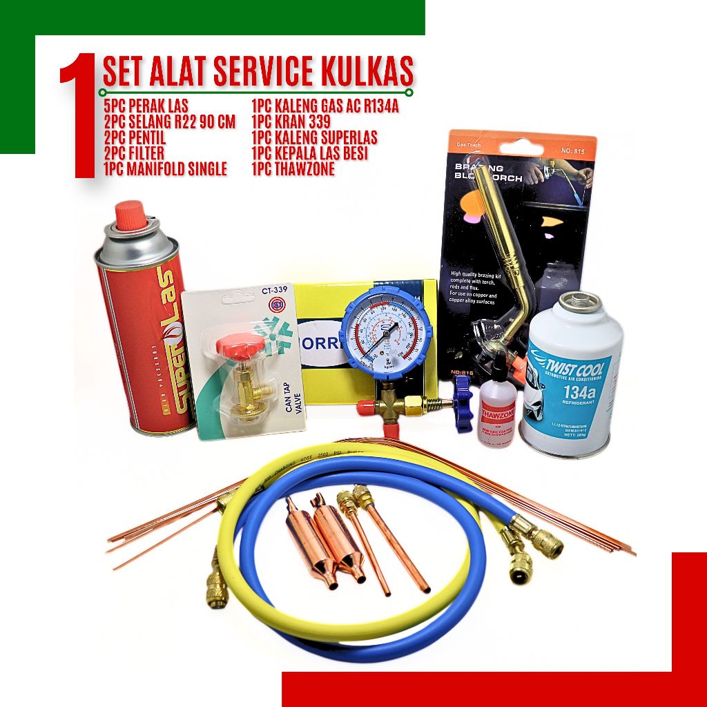 PAKET LENGKAP FREON KULKAS SET | PERLENGKAPAN ISI ULANG FREON COMPRESSOR FREEZER | PAKET ALAT SERVIC
