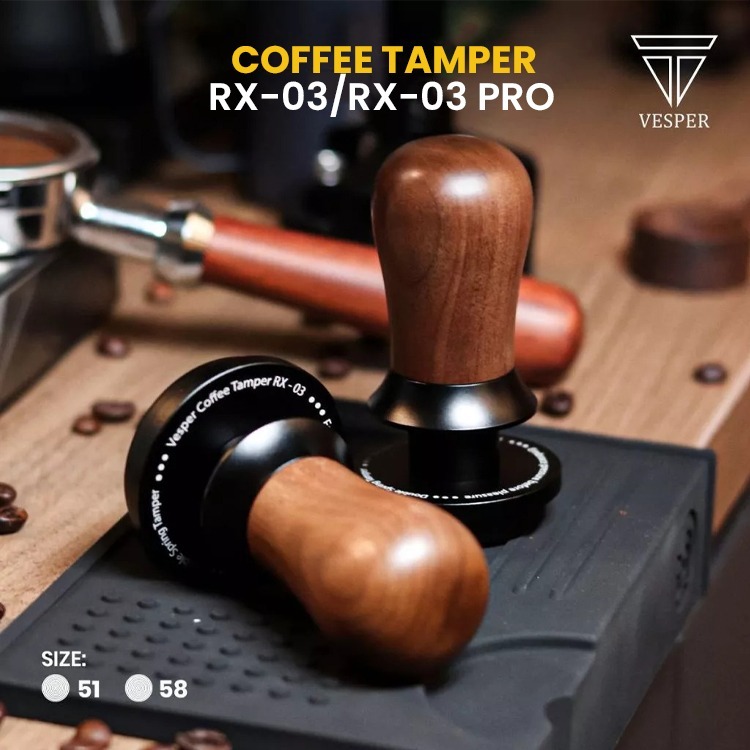 Vesper premium coffee tamper click RX-03 walnut handle ripple base constant pressure / tamping kopi 