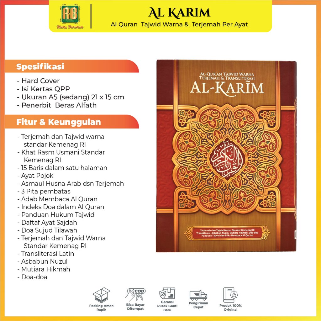 Al Quran Tajwid Warna Terjemah Al Karim A4 Besar & A5 Sedang Alquran Custom Nama Latin & Terjemahan