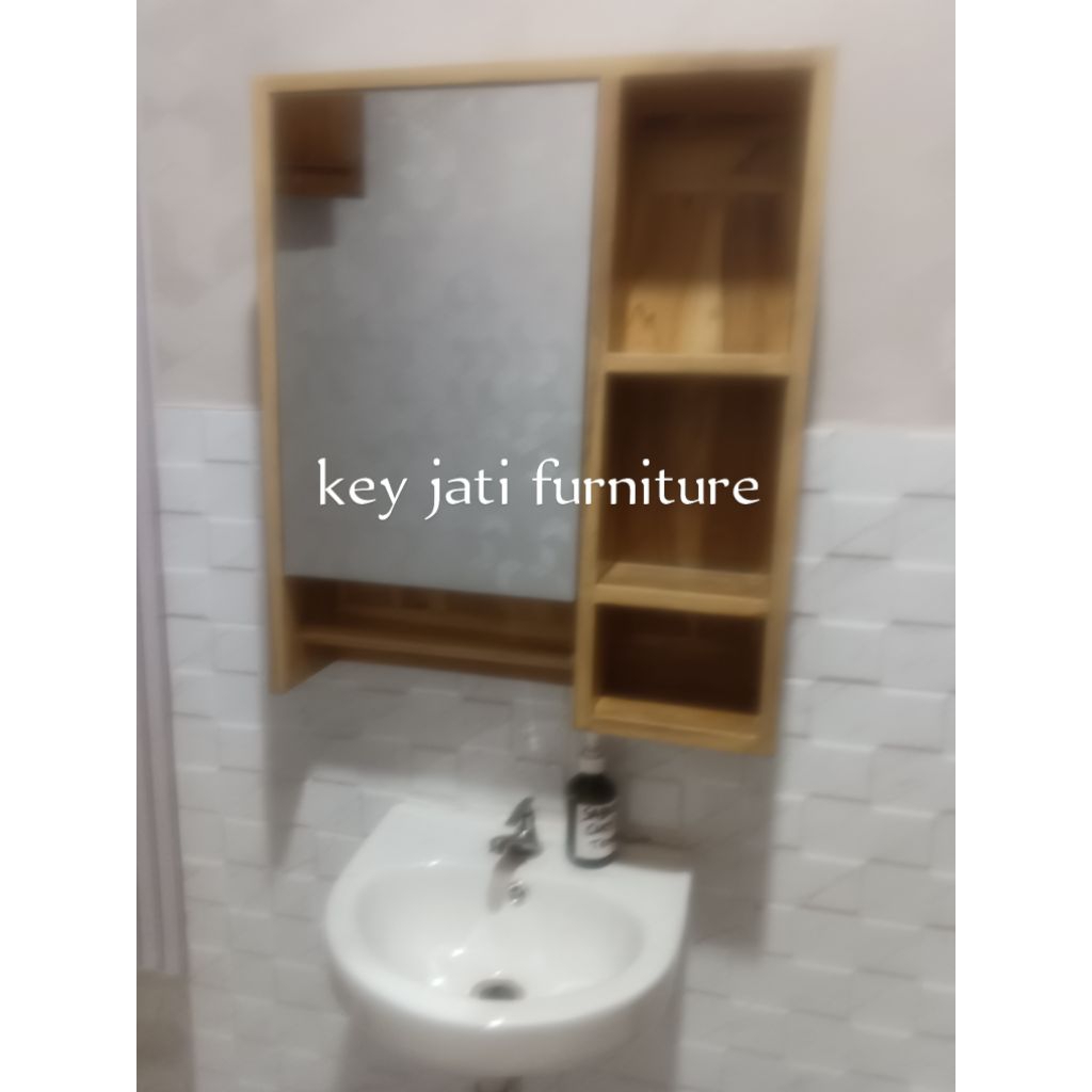 Rak gantung wastafel/ Kabinet kayu jati cermin atas wastafel furnitur