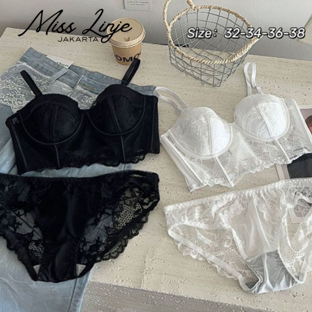 Misslinjejkt Premium S-XL Set Lingerie HANA Fashion Bralette Bra Korset Bustier dan Celana Dalam Ren