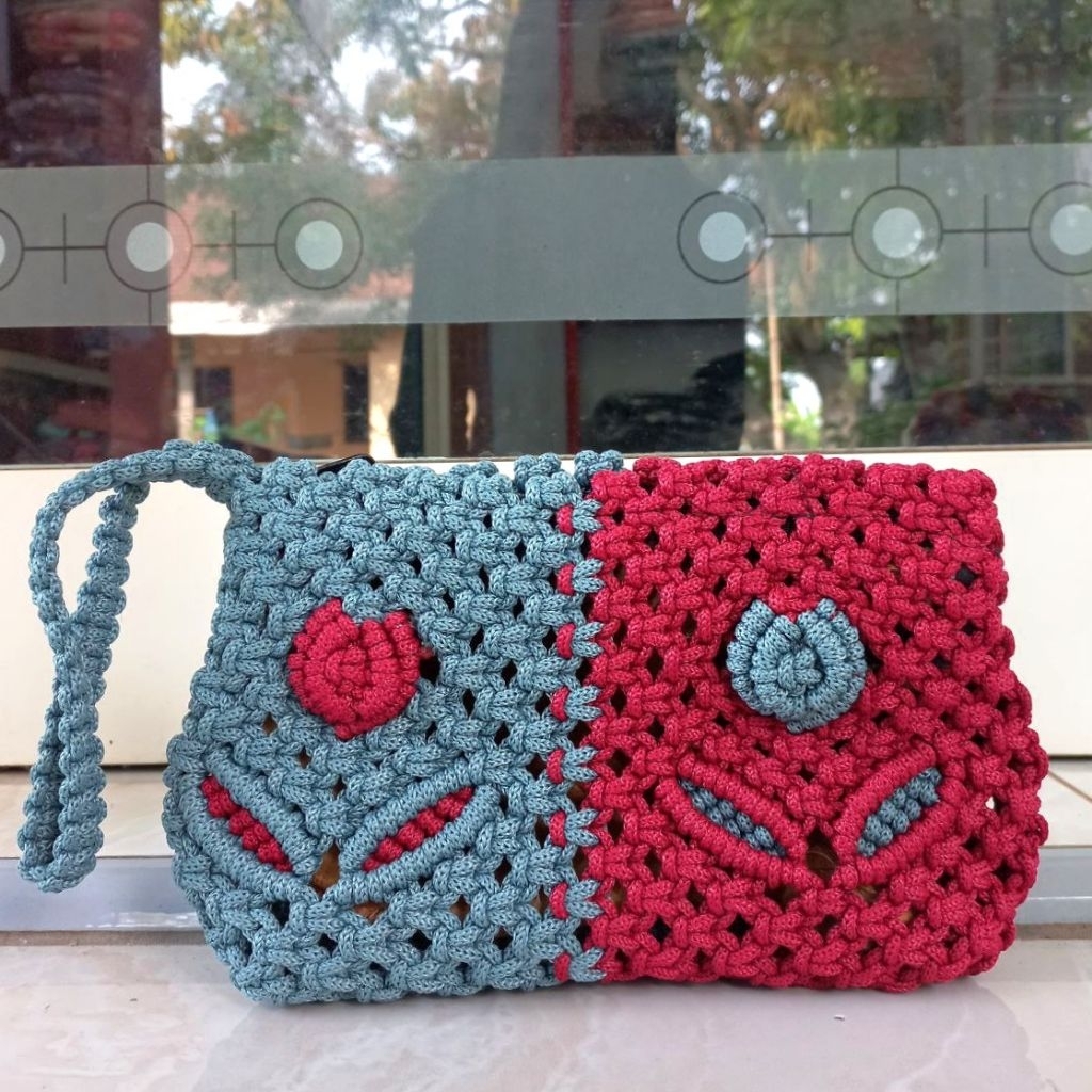 Grosir @40rb / Dompet Cangklong Tali Kur Anggur / Dompet Cangklong Motif Strawberry / Tas Macrame