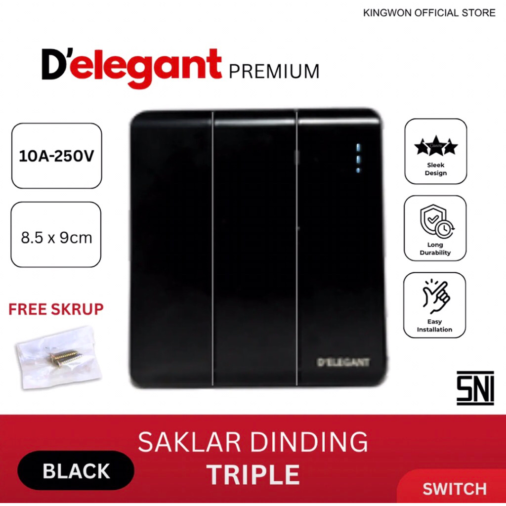 SAKLAR LAMPU MINIMALIS INBOW TANAM BLACK SERIES IB TRIPLE SAKELAR RUMAH ELEGANT
