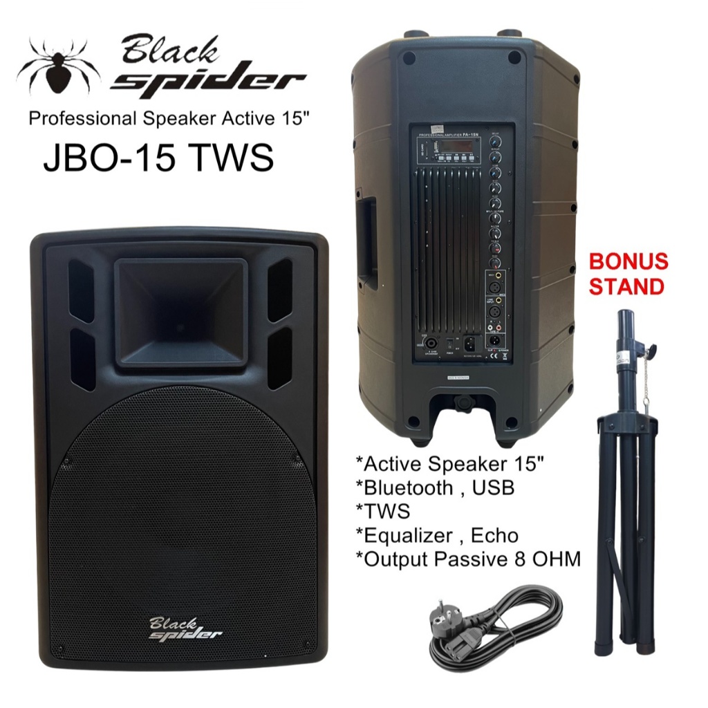 Speaker Active BlackSpider 15'' Aktif Speaker  Black Spider JBO15 , Delay - Repeat - Echo - Bluetoot