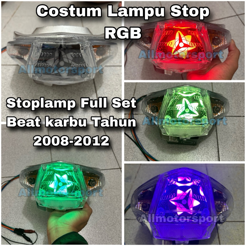 Stoplamp Lampu stop Belakang Full set Costum Lampu RGB Beat Karbu 2008-2012 Costum Lampu stop Belakn