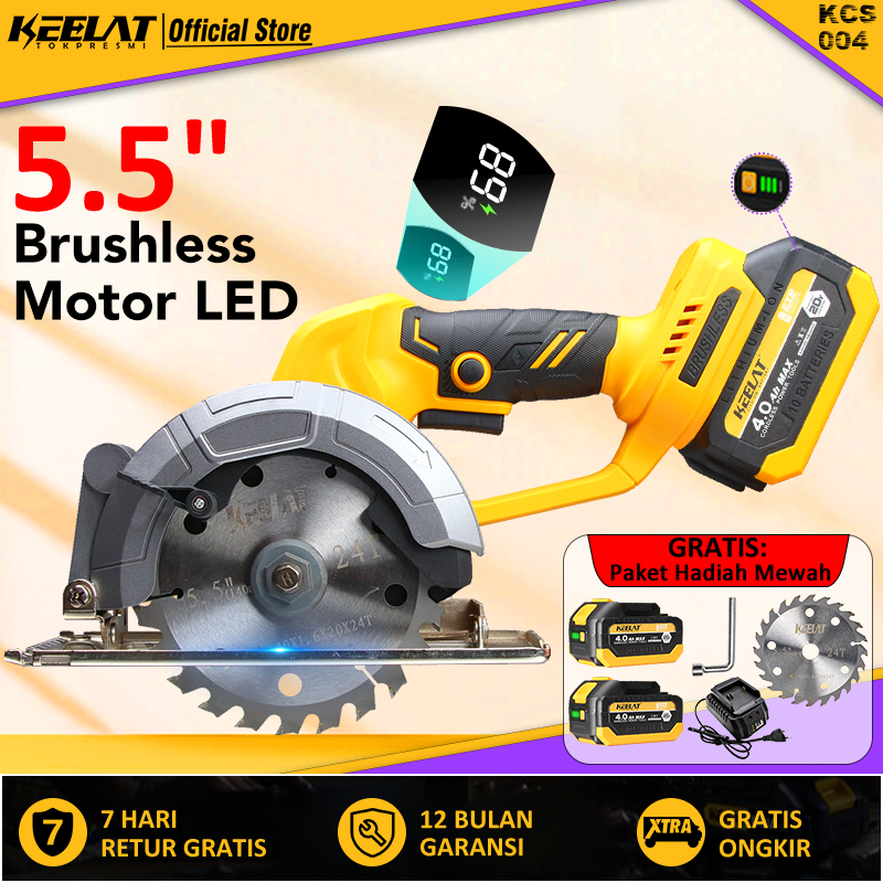 KEELAT Circular Saw Machine Brushless Cordless Circular Saw 5.5" Circular Saw Wood Cutter 0-45°Adjus