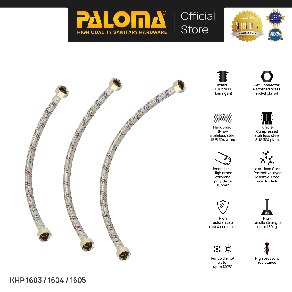 PALOMA Flexible Hose Selang Kran Wastafel Toilet Selang Anyam Rajut KHP 1603 1604 1605 30cm 40cm 50c