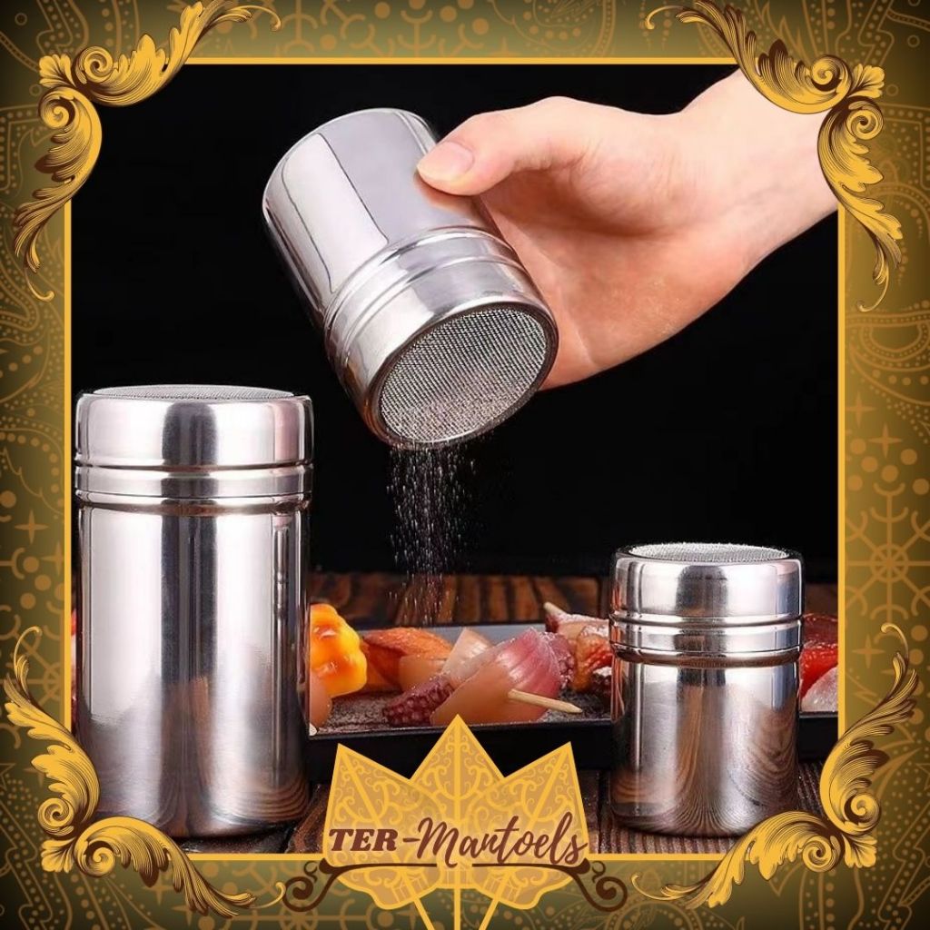Tempat Wadah Bumbu Bubuk Kopi Gula Stainless Steel Botol Penabur Bubuk Serbaguna