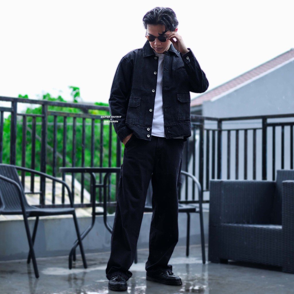 Tony Jack Work Jacket - Jaket Jeans Boxy Fit Dark Grey