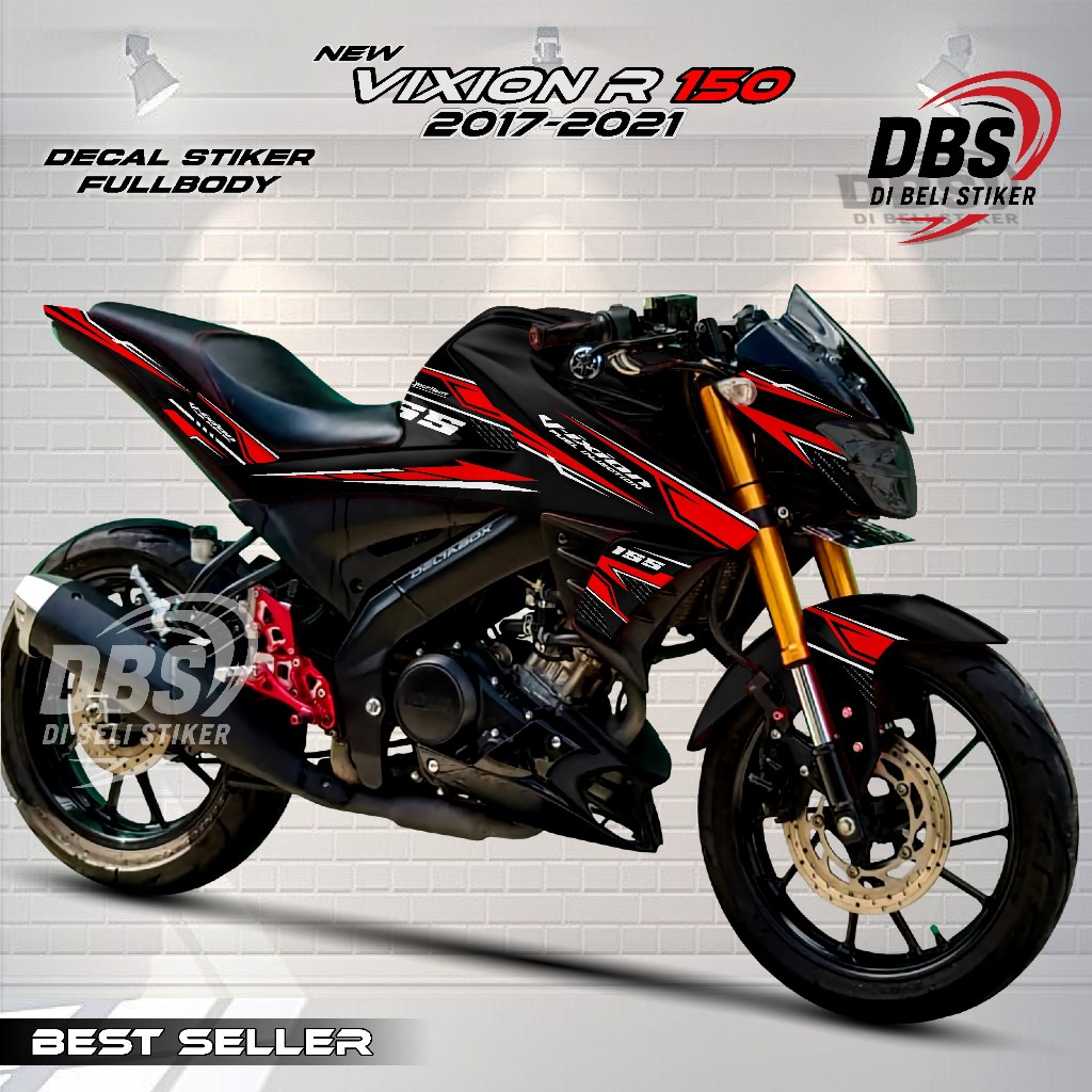 Decal New VIXION R Fullbody 2017-2021  / Stiker Variasi High Quality Hitam List Merah Putih DBS465