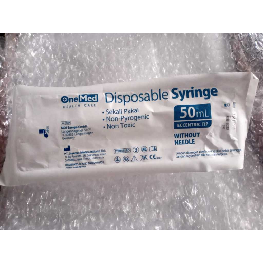 Suntikan 50ml/Syringe/Spuit 50cc ONEMED Lubang Tengah (Tanpa Jarum)