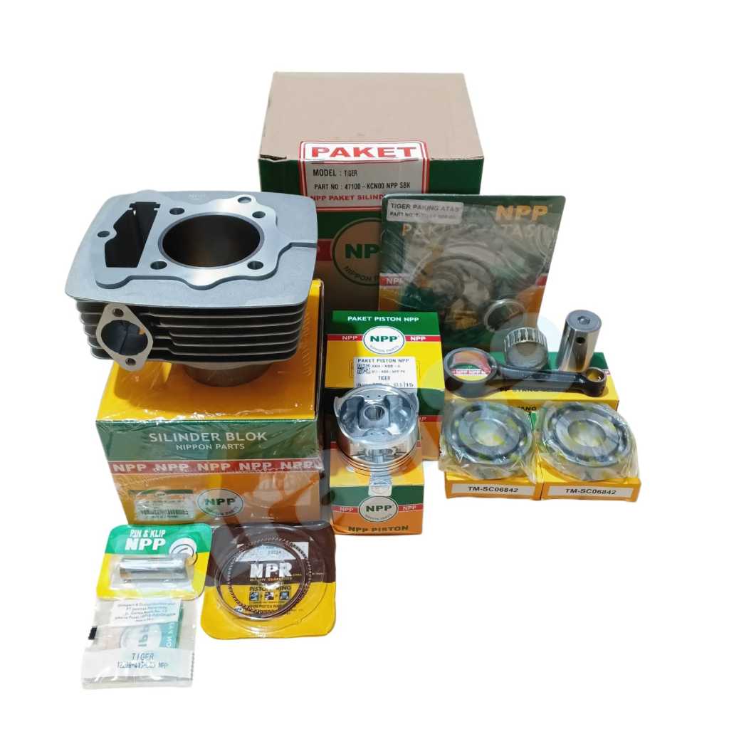 BLOK SEHER BORING SILINDER TIGER+PISTON KIT+STANG SEHER BEARING+TOPSET+SEAL KLEP KCN ORI NPP
