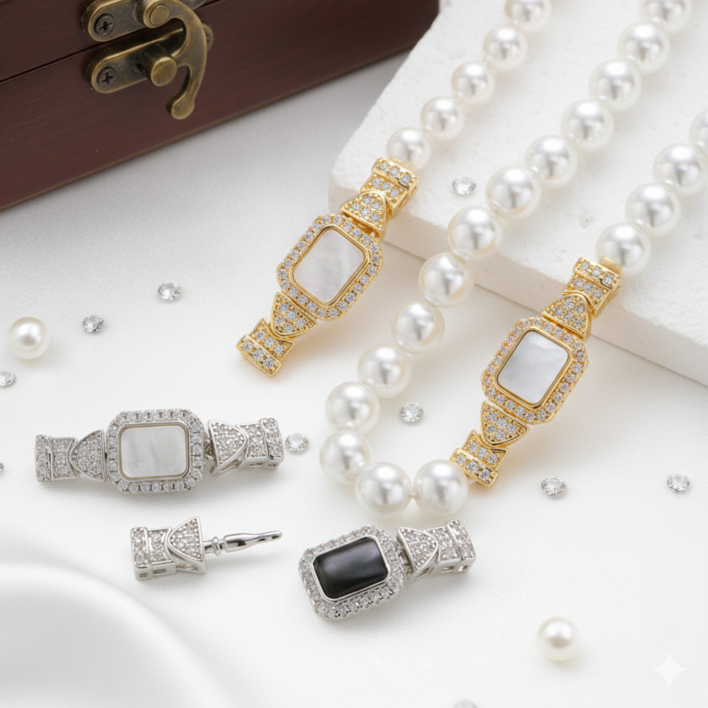 Kaitan Tembaga Lapis Emas 18K, Kaitan Kalung, Kaitan kalung Mutiara, Aksesoris Kalung Mutiara