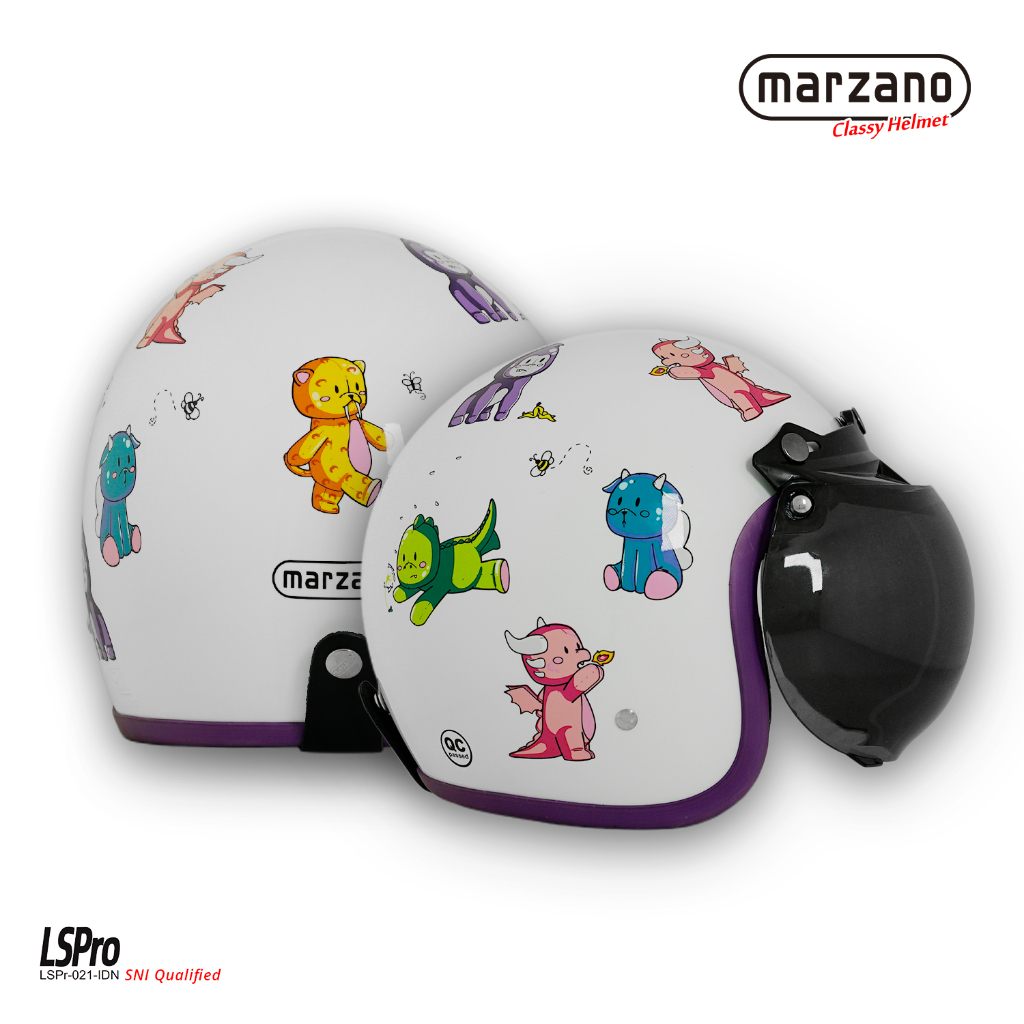 Marzano Helm Anak Retro Bogo Half Face Kids Series Bambino White Glossy Size S-XL Berstandar SNI