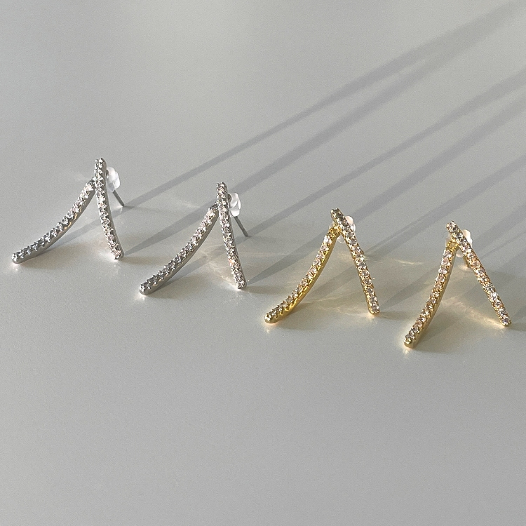 Auravibe Jewelry - S925 Jarum Perak Anting-anting belakang bertahtakan berlian emas dan perak untuk 