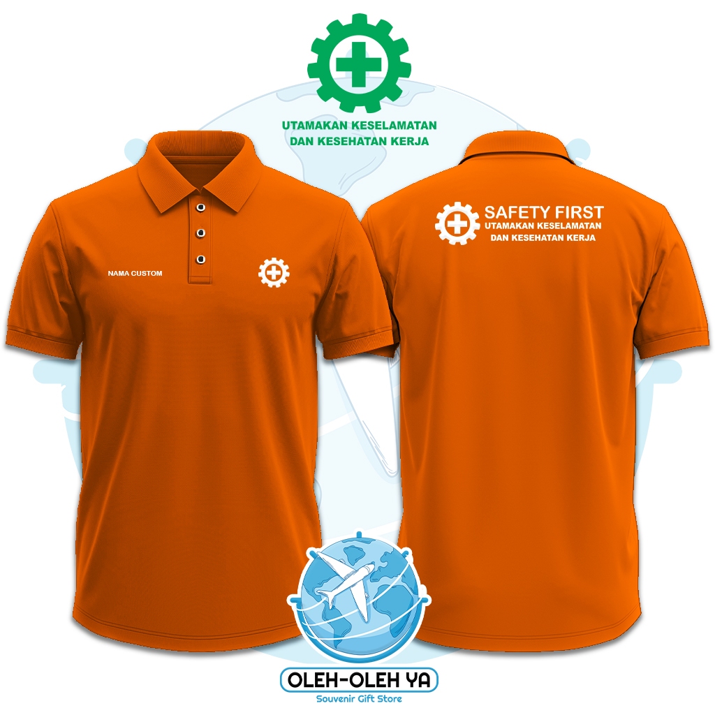 Oleh Oleh Ya Kaos Kerah Wangki Polo Shirt Kaos Kerja Wangki - K3 Safety First Indonesia - Sablon DTF