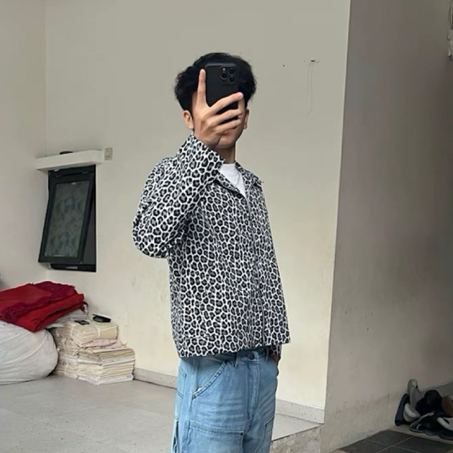 BESTPROMO Work Jacket Pattern Leopard Jaket Boxy Motif Macan Ranting