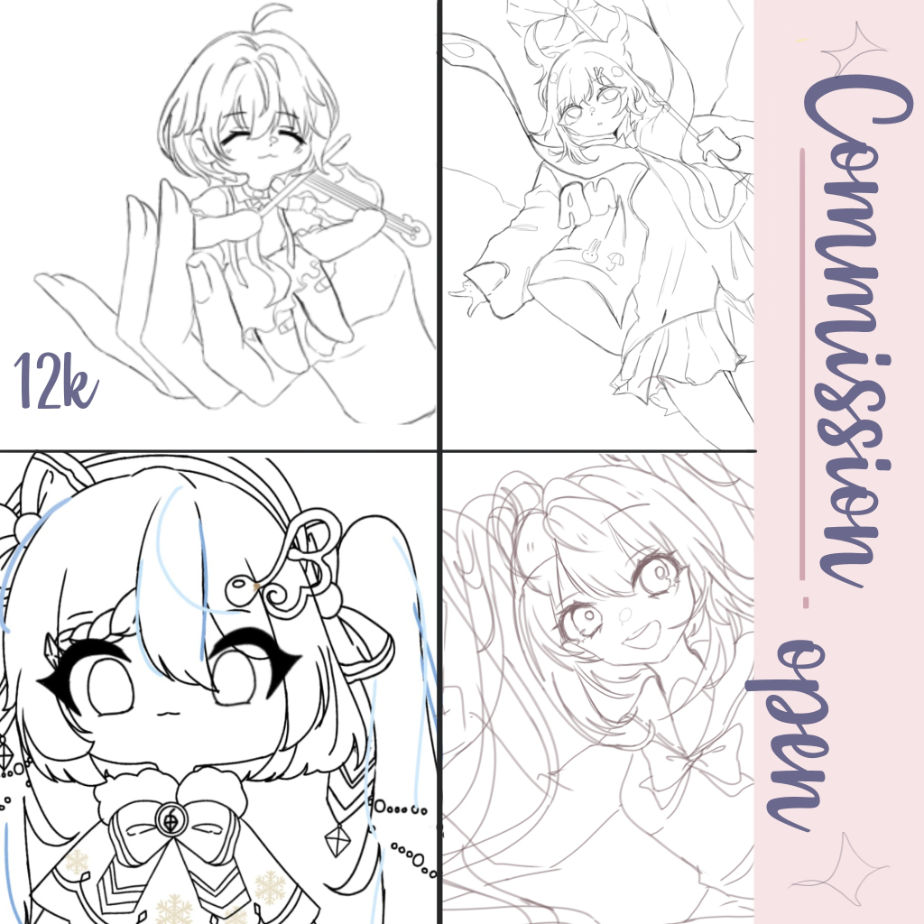 [OPEN COMMISSION] Commission art lineart, art komisi jasa gambar lineart OC, Fanart, Cover songs, Ch