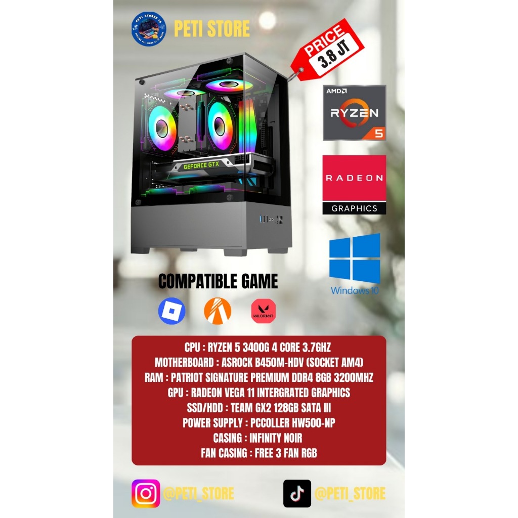 PC Office Rakitan AMD Ryzen 5 - Casing Infinity Noir (FREE 3 FAN RGB)