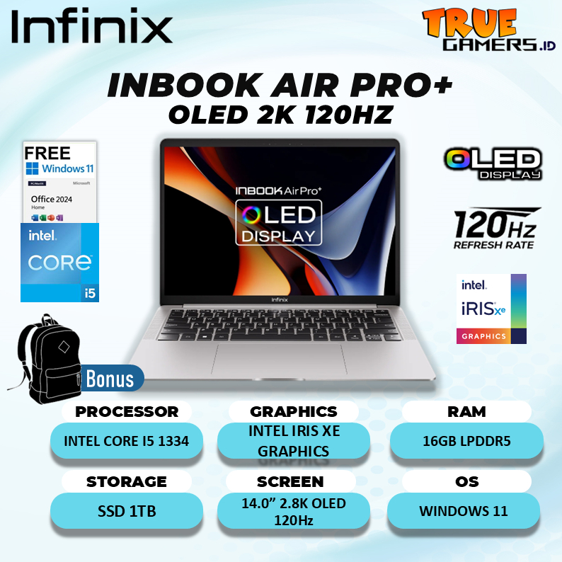 Laptop Infinix Inbook AIR Pro+ Core i5-1334 RAM 16GB 1TB SSD 1TB Windows 11+Office 14.0" 2.8k OLED