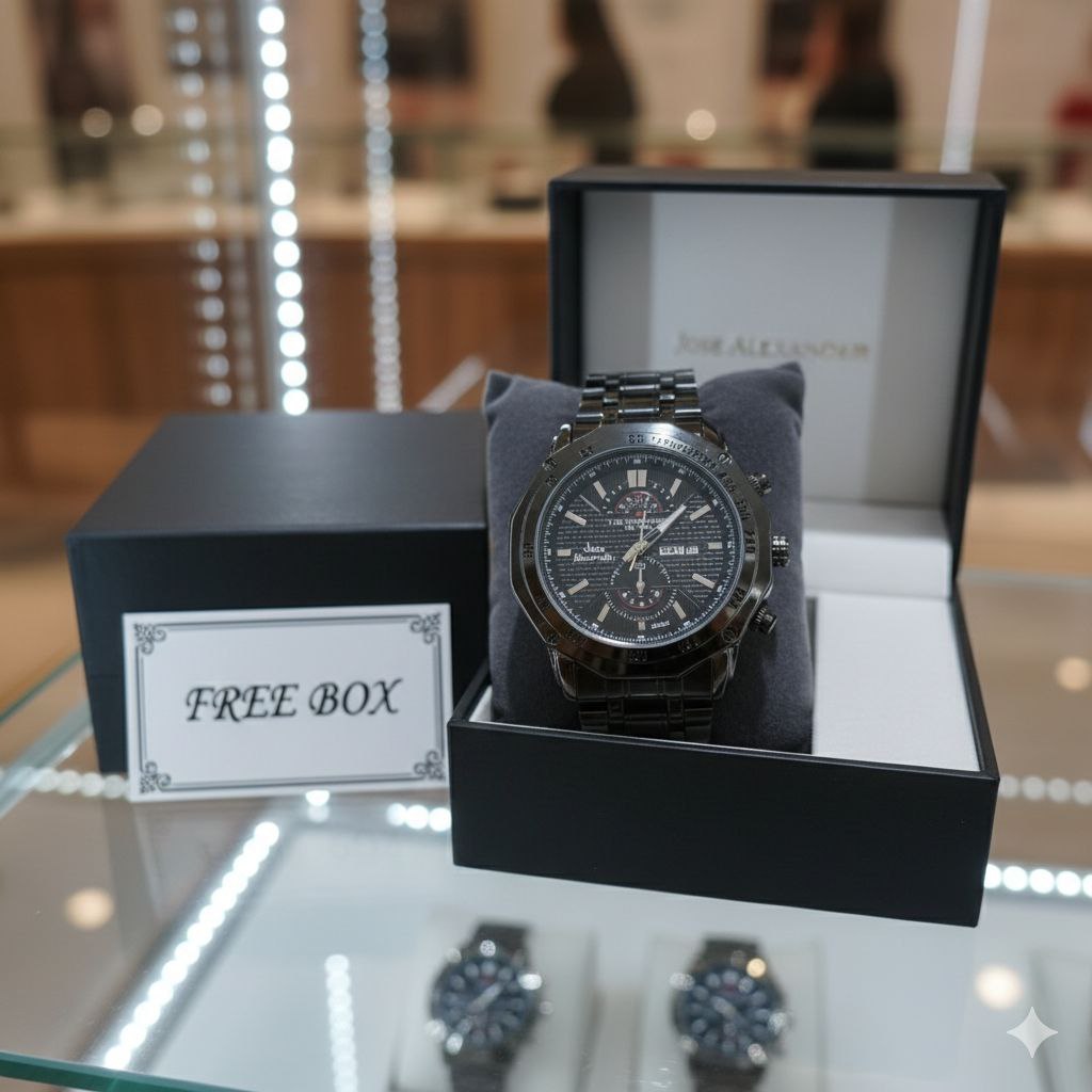 Jam Tangan Pria Jose Alexandre Tanggal Hari Aktif Rantai Stainless Free Box
