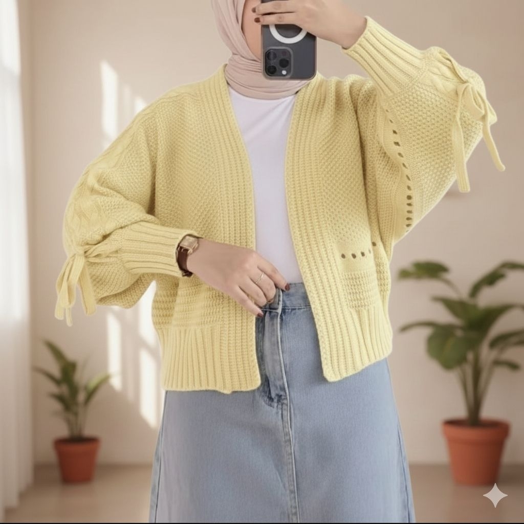 MUARA KNITSWEAR CARDIGAN RAJUT TOP OUTERWEAR KNIT CARDY BATWING WANITA LENGAN PITA TEBAL