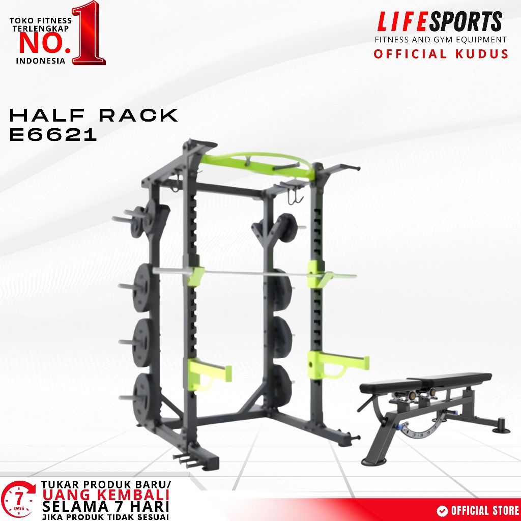 Lifesports - Alat Olahraga Fitness Gym Functional Half Rack Squat Power Rack Machine DHZ E6221