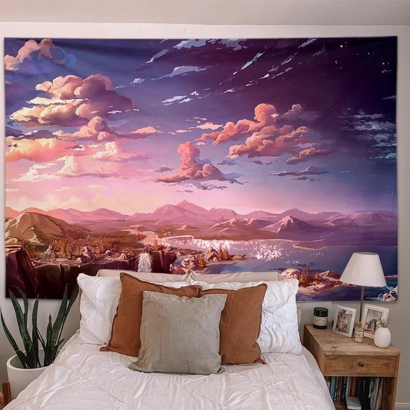 Baru anime pemandangan latar belakang kain sederhana gantung asrama dekasi tempat tidur anime jendel