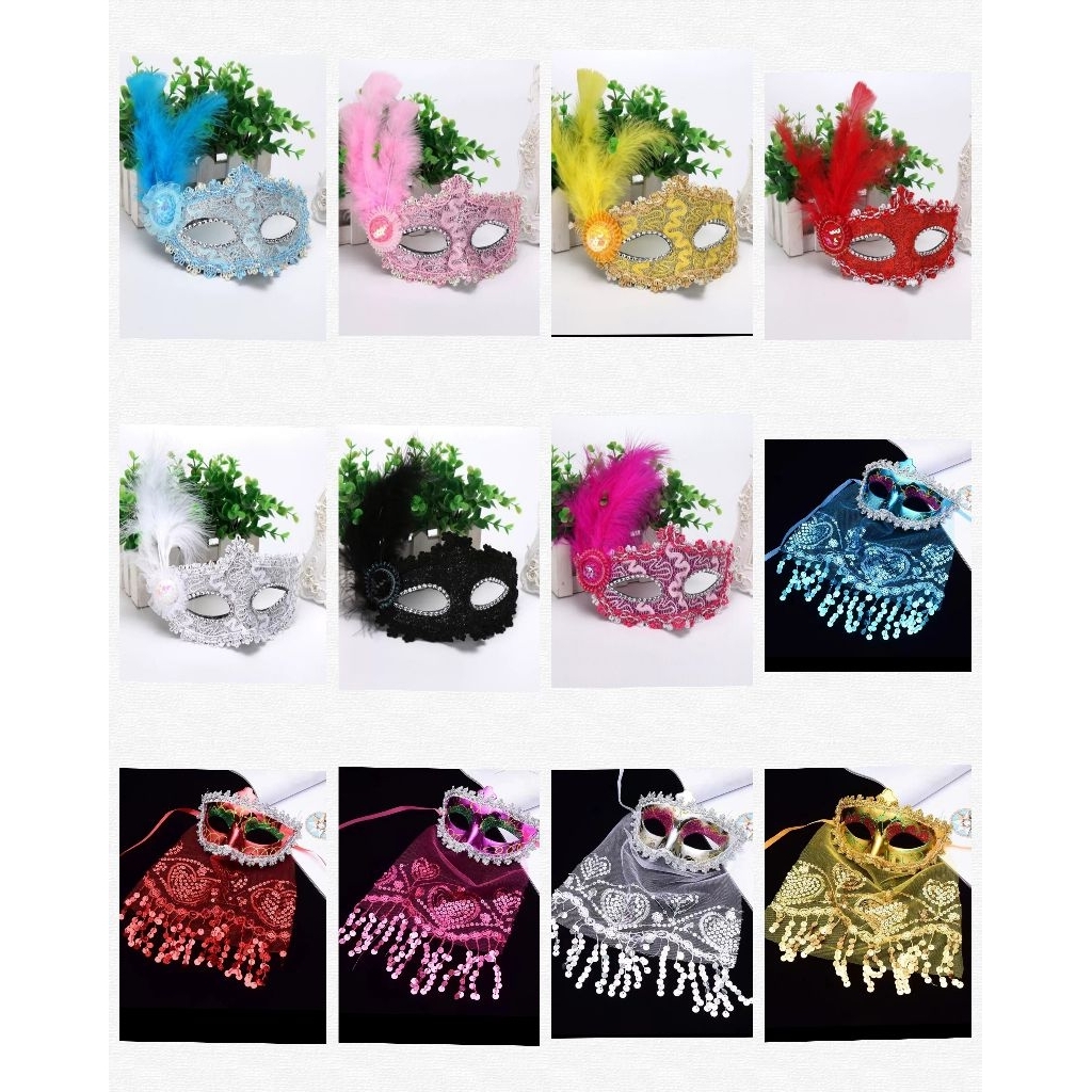 party mask masquerade veil topeng pesta bulu renda brokat manik manik lace mask berkilau kristal mas