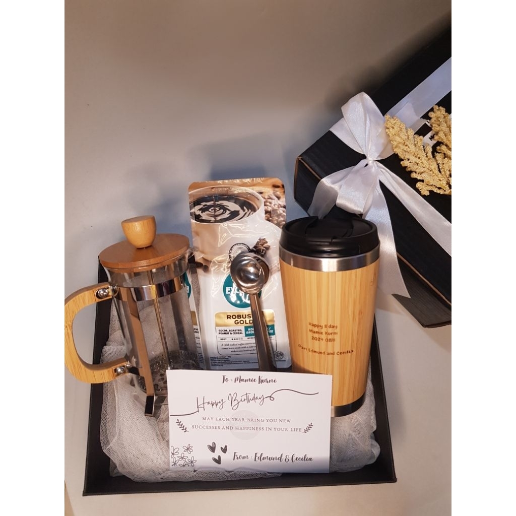 Hampers/Kado/Hadiah Tumbler custom+French press+Kopi