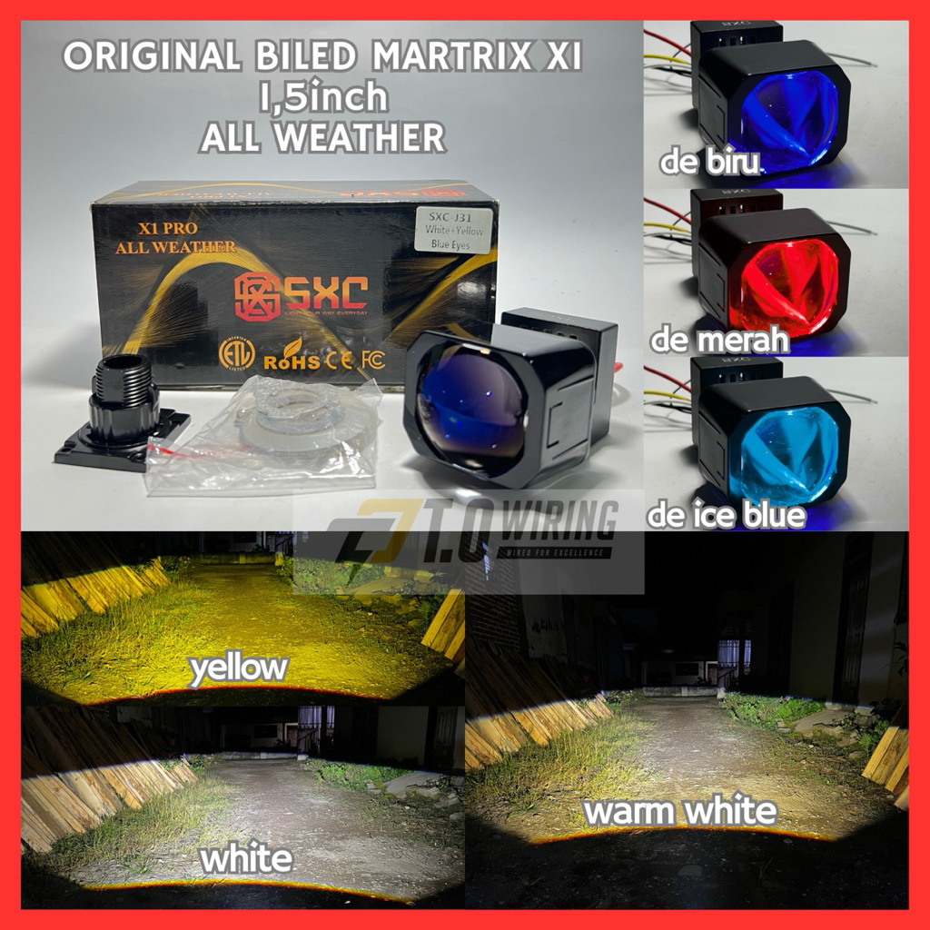 ORIGINAL PAKET COMBO HEMAT BILED MATRIX X1 ALL WEATHER 1,5 INCHI 45 WATT PROJIE MINI MOBIL MOTOR UNI