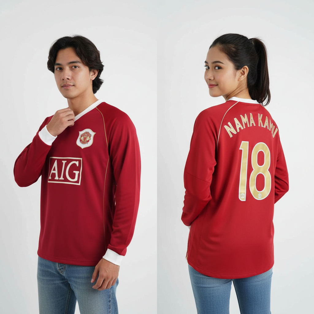Jersey Retro LongSleeve Mnchstr Untd Home 2006 2007 Long Sleeve LS Lengan Panjang AIG Baju Bola Mera