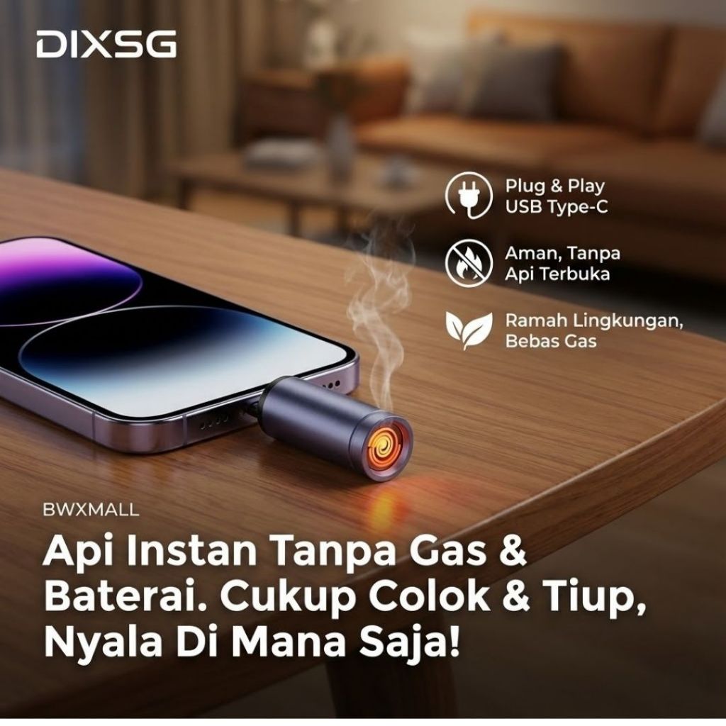 Korek Api Elektrik Mini USB Type C DIXSG CX05 Portable Tanpa Gas Spiral Heater Anti Angin Lighter El