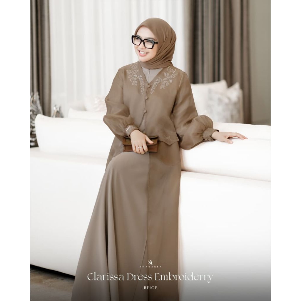 Gamis Clarissa dres Pocket with floral Embroidery original by shararea