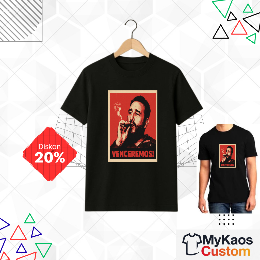 PROMO DISKON - Kaos Custom Sablon DTF Design Fidel Castro "Venceremos" - Poster Art Retro - Combed 2