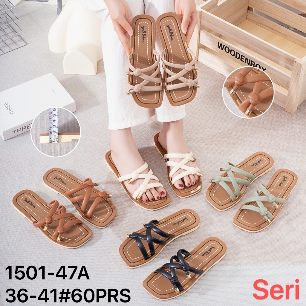 Sandal Teplek Tali Pita Wanita / Sandal Selop Slip On Flat Wanita / Sandal Wanita Balance 1501-47A