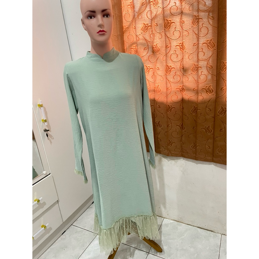 tunik polos / renda / elegan / wanita / soft / mint