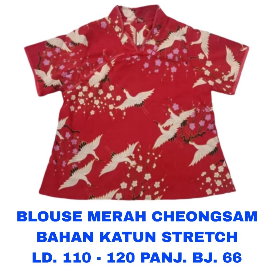 WK BLOUSE MERAH CHEONGSAM WANITA BIG SIZE JUMBO LD. 110 LD. 120 BAJU ATASAN BATIK KERJA SINCIA IMLEK