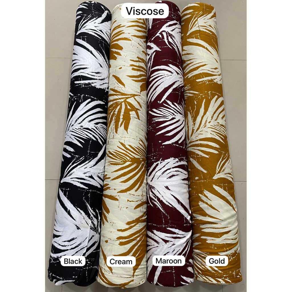 KAIN RAYON VISCOSE MOTIF TROPICAL DAUN