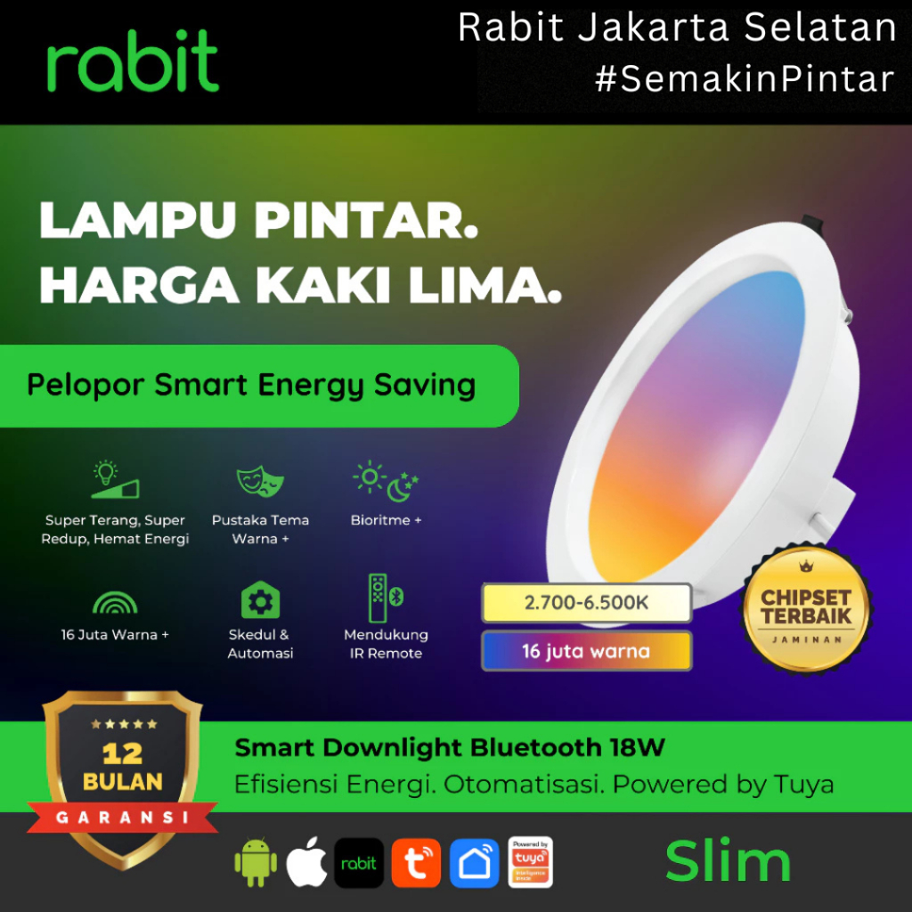 RABIT Smart Panel Downlight 18W RGB+WW - Lampu Downlight Bluetooth