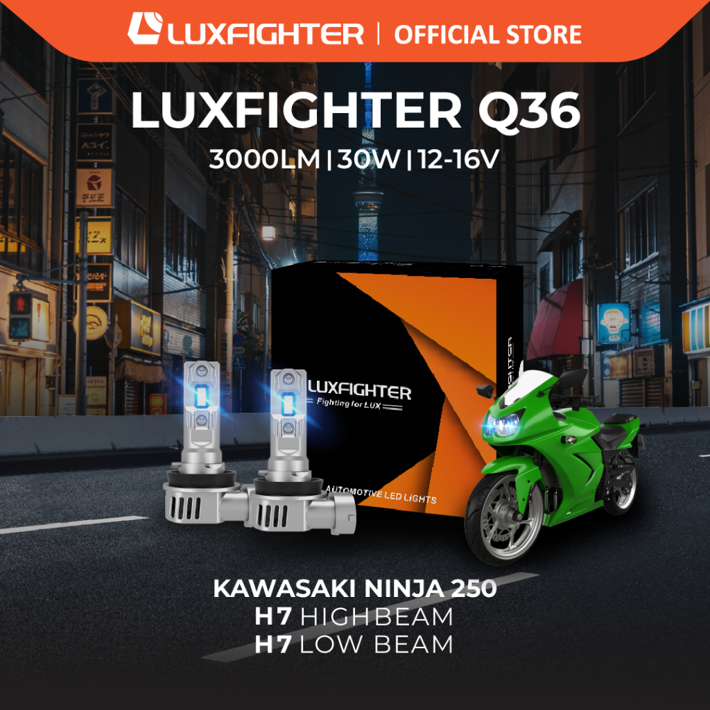 LUXFIGHTER Q36 H7 LAMPU LED MOTOR KAWASAKI NINJA 250