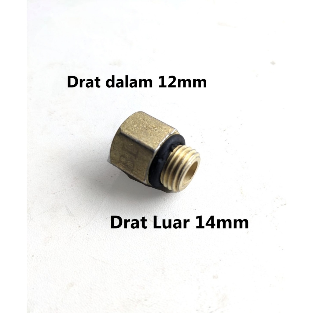 Adapter Drat Dalam 12mm Ke Luar 14mm Kuningan untuk stik swan chota ke drat umur