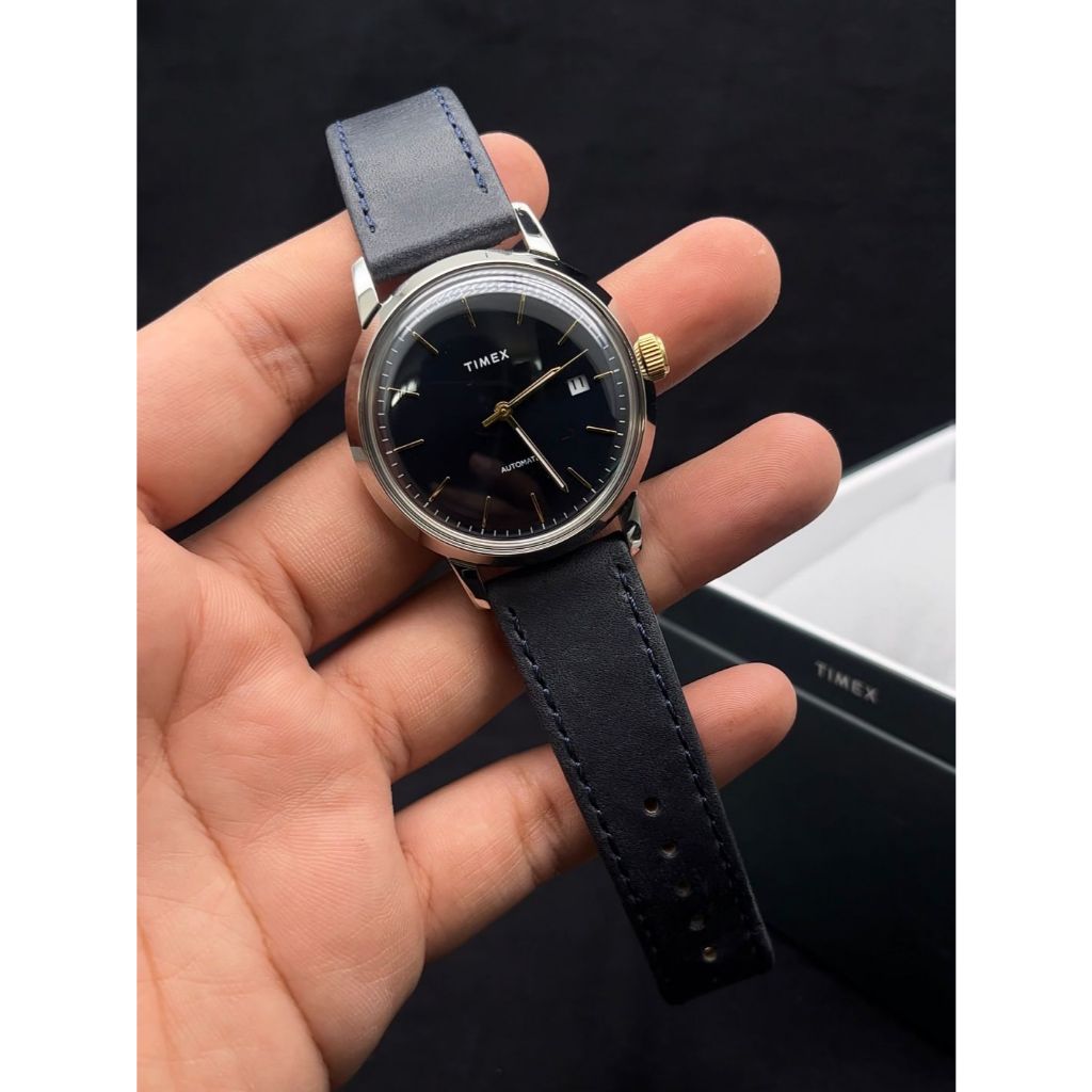 Timex Marlin TW2T23100 Automatic Black Dial Black Leather Strap