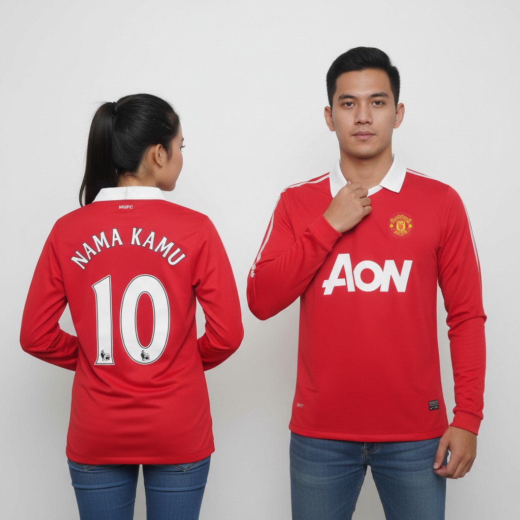 Jersey Retro LongSleve Mnchstr Untd Home 2010 2011 Long Sleeve LS Lengan Panjang AON Baju Bola Merah